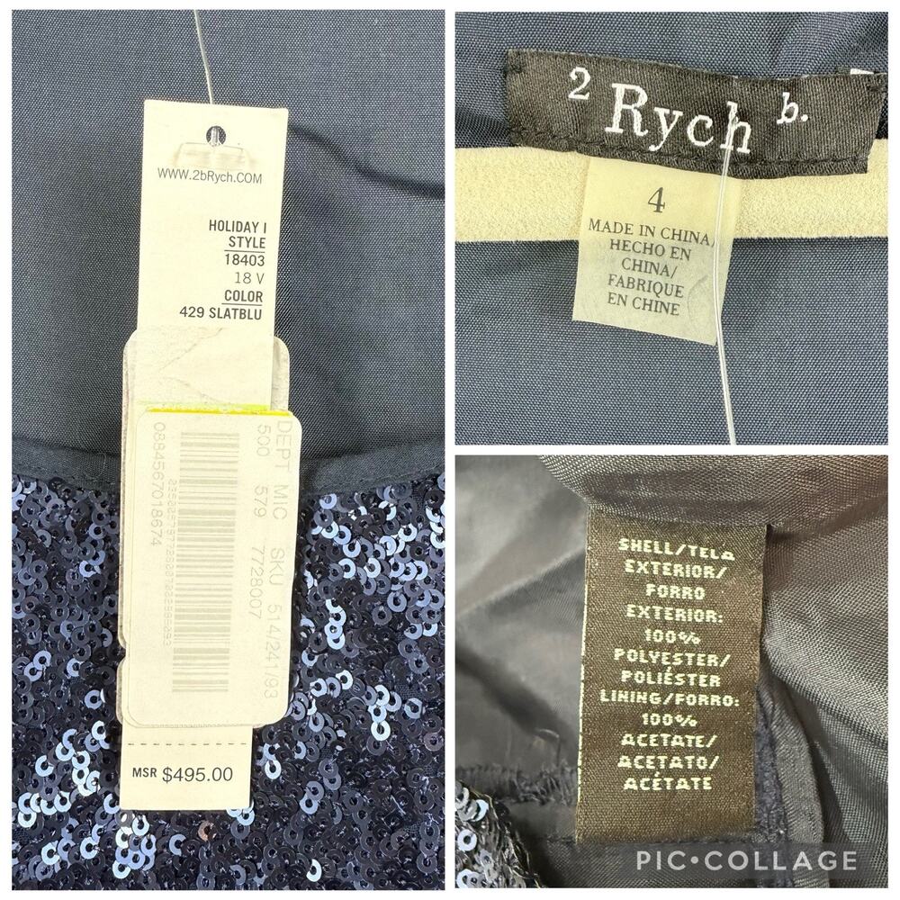 Party Cocktail NWT 2b. Rych Blue Sequin Mini Dress Size 4 Racer Back Scoop Neck - Picture 9 of 12